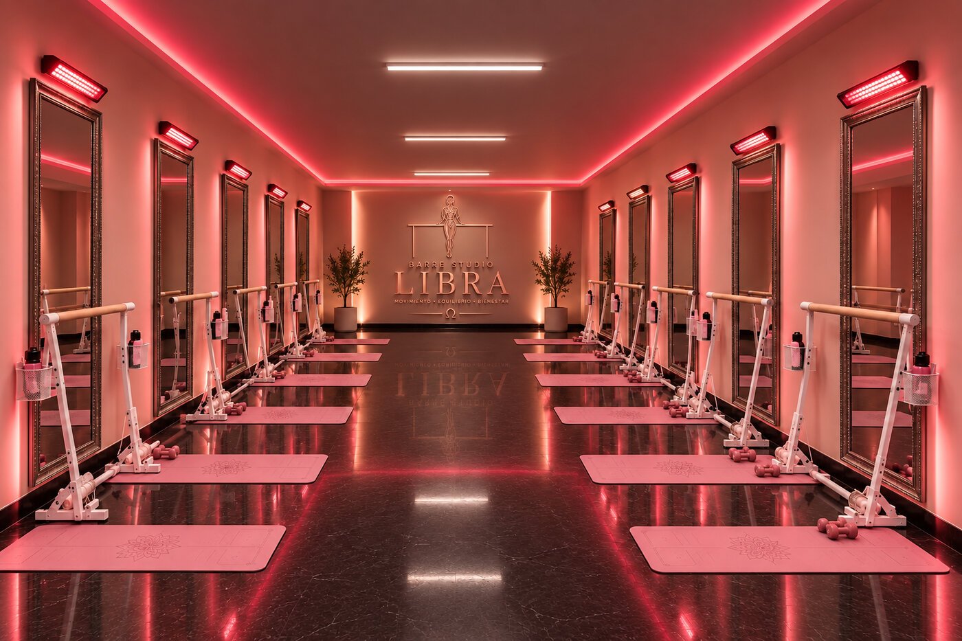 Sala de LIBRA BARRE STUDIO con terapia de luz roja e infrarroja